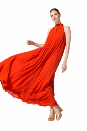 feestelijke maxi plissé jurk 53 Burnt Orange