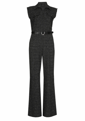 jumpsuit in tweed, recht been 10 Zwart