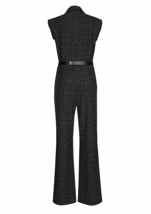 jumpsuit in tweed, recht been 10 Zwart