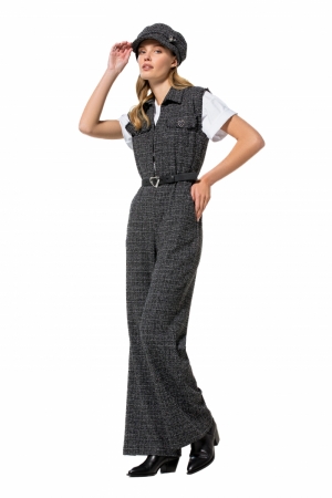 jumpsuit in tweed, recht been 10 Zwart