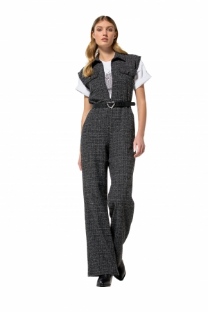 jumpsuit in tweed, recht been 10 Zwart