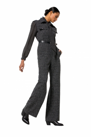 jumpsuit in tweed, recht been 10 Zwart