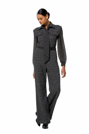 jumpsuit in tweed, recht been 10 Zwart