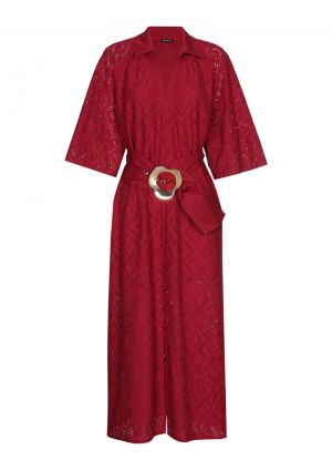 Jurk in kanttextuur met kimono 50 Dark Red