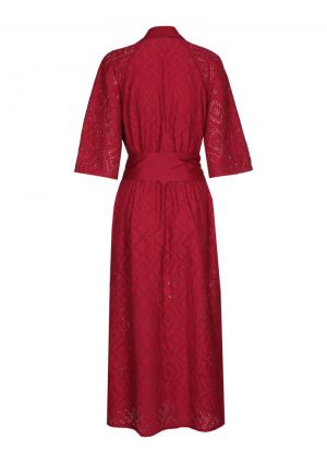 Jurk in kanttextuur met kimono 50 Dark Red
