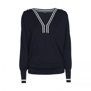 Trui met gestreepte V-hals 21 Navy