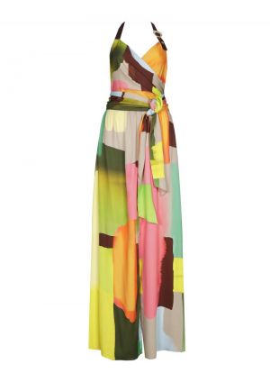 Maxi halterjurk met abstracte 49 Multi Color