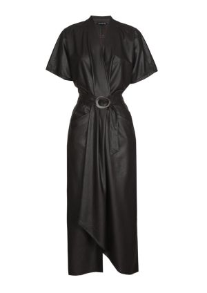 Midi-jurk in vegan leather 30 Coffee