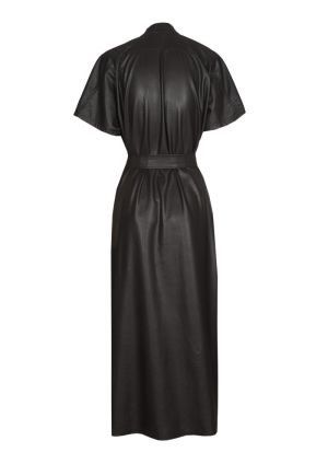 Midi-jurk in vegan leather 30 Coffee